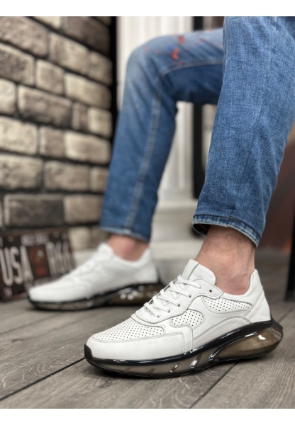 AHN0324 İçi Dışı Hakiki Deri Rahat Taban Beyaz Sneakers Casual Erkek Ayakkabı