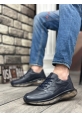 AHN0324 İçi Dışı Hakiki Deri Rahat Taban Lacivert Sneakers Casual Erkek Ayakkabı