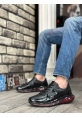 AHN0324 İçi Dışı Hakiki Deri Rahat Taban Siyah Kırmızı Sneakers Casual Erkek Ayakkabı