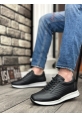 AHN0325 İçi Dışı Hakiki Deri Gizli Bağcık Rahat Taban Siyah Sneakers Casual Erkek Ayakkabı