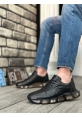 AHN0338 İçi Dışı Hakiki Deri Rahat Taban Siyah Sneakers Casual Erkek Ayakkabı