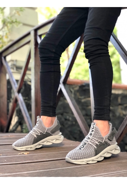 AHN0350 Yüksek Taban Tarz Sneakers Cırt Detaylı Gri Erkek Spor Ayakkabısı