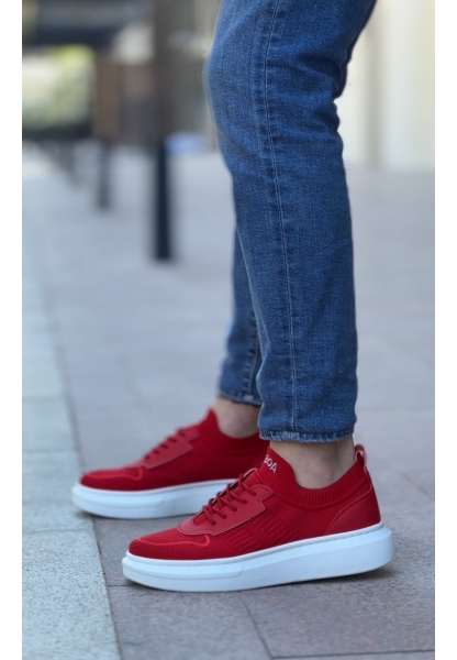 AHN0812 Özel Örme Triko Tarz Kırmızı Beyaz Renk Spor Ayakkabı 