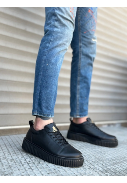 AHN8104 AHN Yüksek Siyah Taban Siyah Cilt Bağcıklı Erkek Ayakkabı
