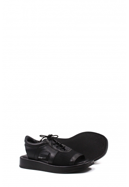 Ayakkabıhane İçi Dışı Hakiki Deri Siyah Kadın Klasik Sandalet AH08710261402