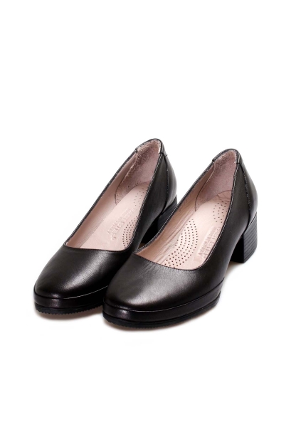 Ayakkabıhane İçi Dışı Hakiki Deri Siyah Kadın Hafif Taban Kalın Topuklu Ayakkabı AH078892615065