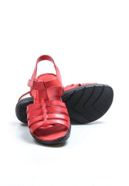 Ayakkabıhane İçi Dışı Hakiki Deri Kırmızı Kadın Klasik Sandalet AH0895226121993-1