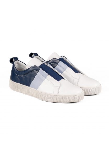  Ayakkabıhane İçi Dışı Hakiki Deri Lacivert-Beyaz-Mavi Erkek Sneaker Spor Ayakkabı AHMSSN00781350AN